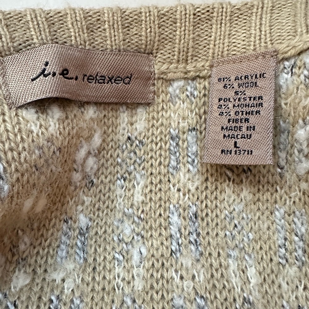 Beige/Gray/Cream Knit/Wool Long Open Front Cardigan with Attached Tie Belt - Picture 3 of 12